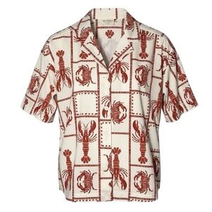 Mus & Bombon Catch Of The Day Blouse Size XS Red Cream Crustacean‎ Nautical